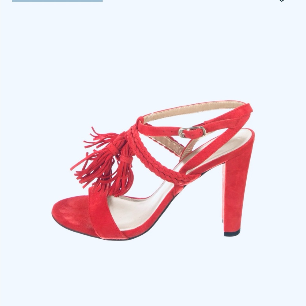 Stuart Weitzman Red Suede TasselMania Tassel Heeled Sandals
